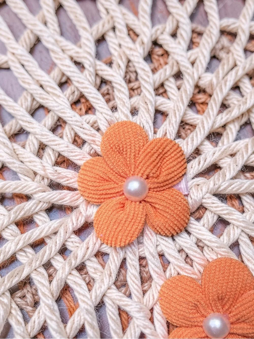 Pair of Orange Flower Hair Clips with Pearl Center